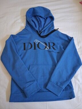 DIOR BLUE LOGO SAFETY-PIN HOODIE